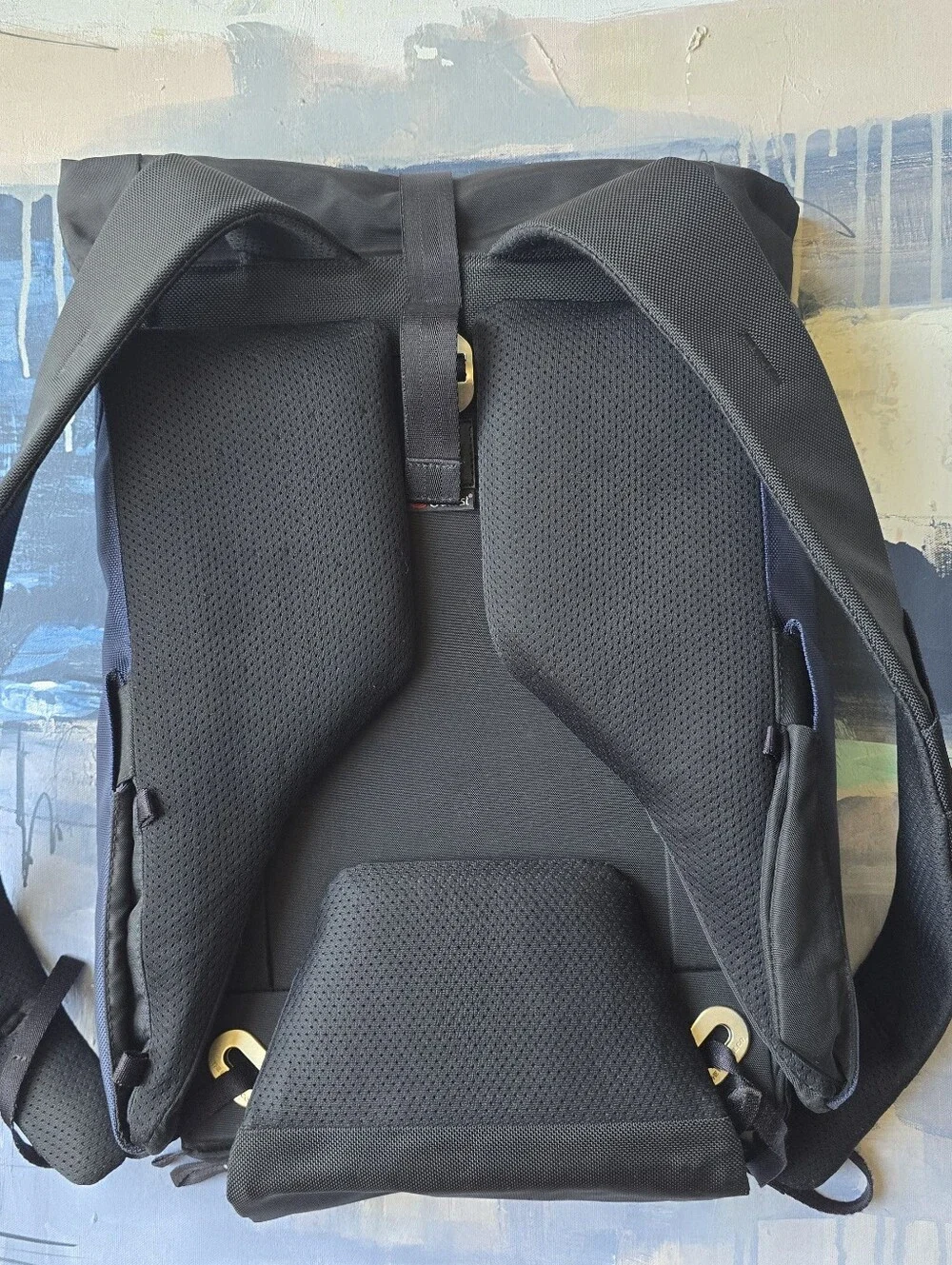 The Frenchie Co Anti-Theft Speed Roll Top Backpack Navy Blue Black Leather bags